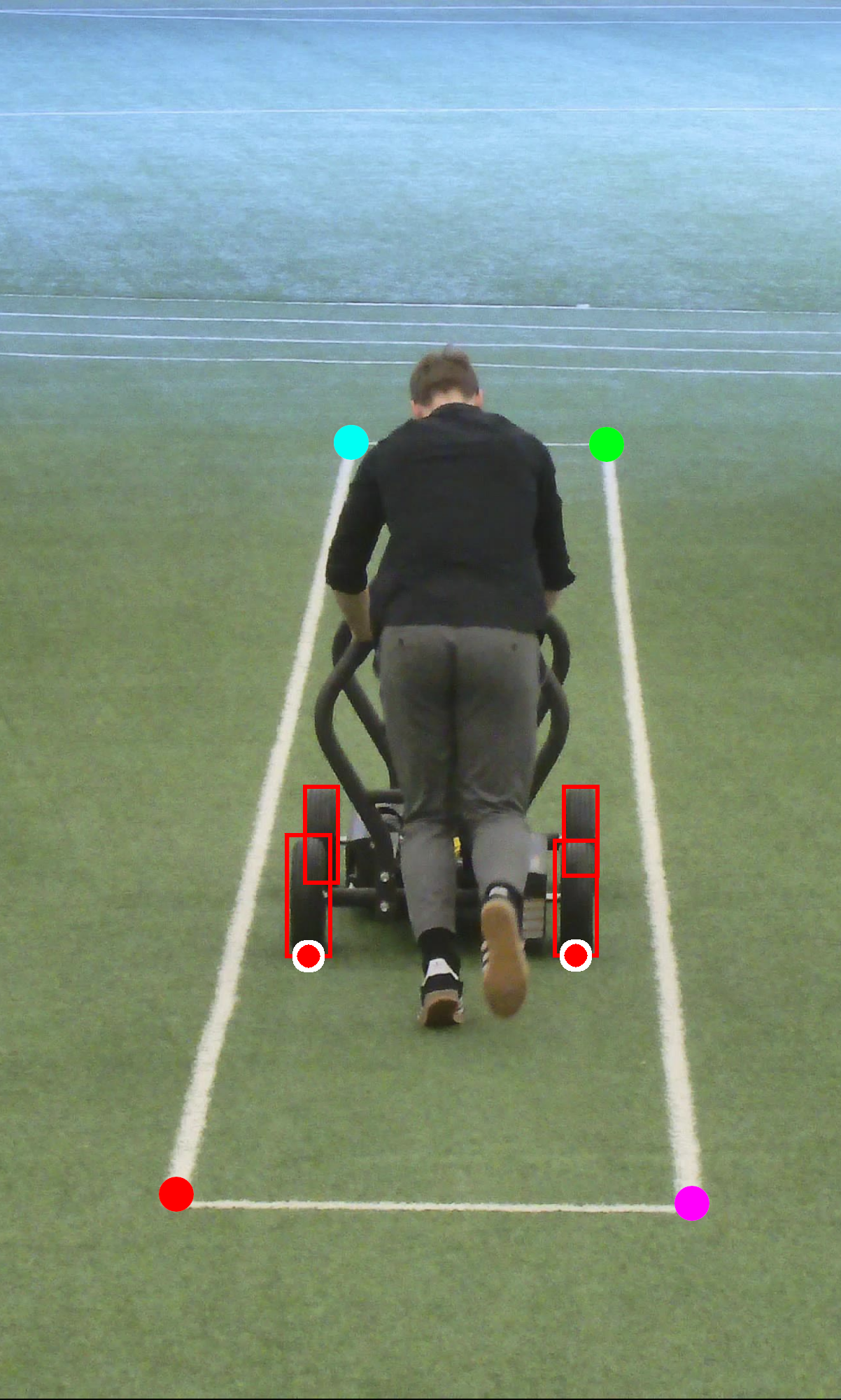Camera view with annotated wheel positions